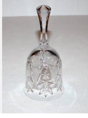 Vintage 7" Cut Crystal Hand Bell - Clear Glass Dinner Bell MCM Starburst Pattern